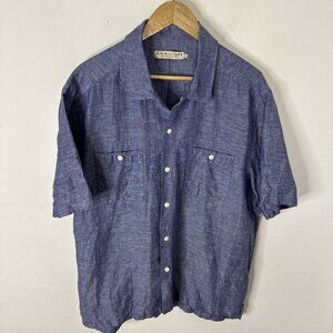 R.M. Williams XXL Blue Linen Cotton Button Shirt Short Sleeve Dual Pocket Casual